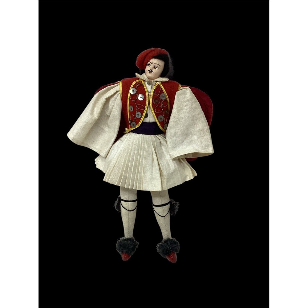 VTG. TRADITIONAL GREEK 12.5" Doll FOLK COSTUME PLEATED Costume UNIFORM HAND MADE
